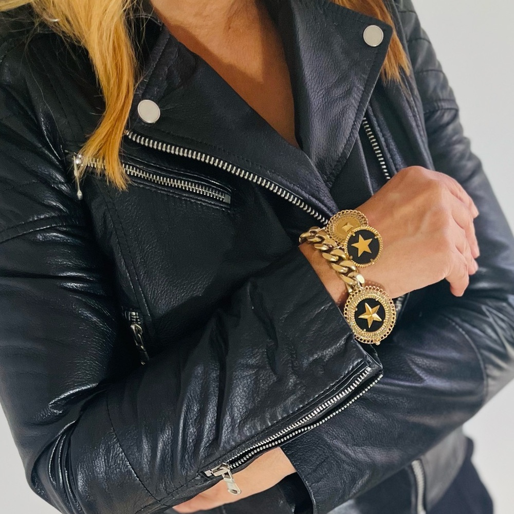 Givenchy Vintage Black and Gold Charm Bracelet